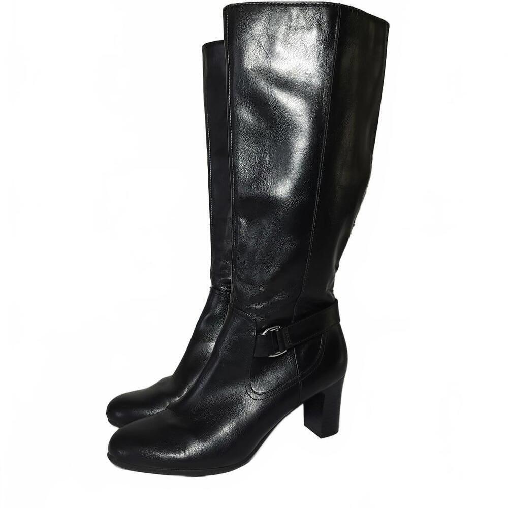 LifeStride Knee-High Women's Black Size 8.5 Block Heel Boot Polished Side Zip